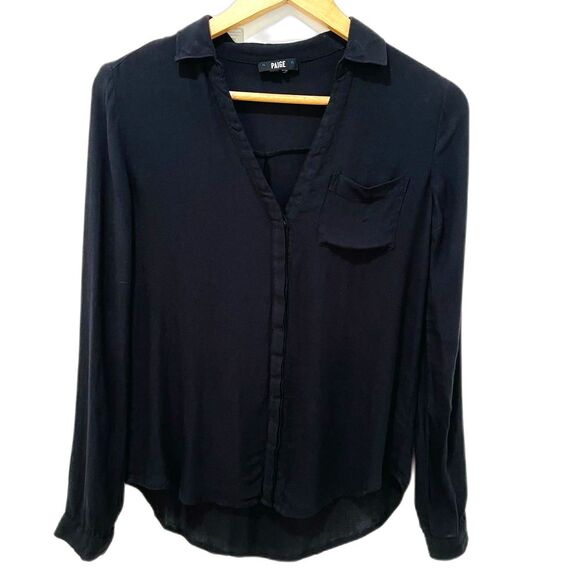 PAIGE Womens Casual Button Up Black V-Neck Long Sleeve Blouse Lightweight Size S - Picture 3 of 11